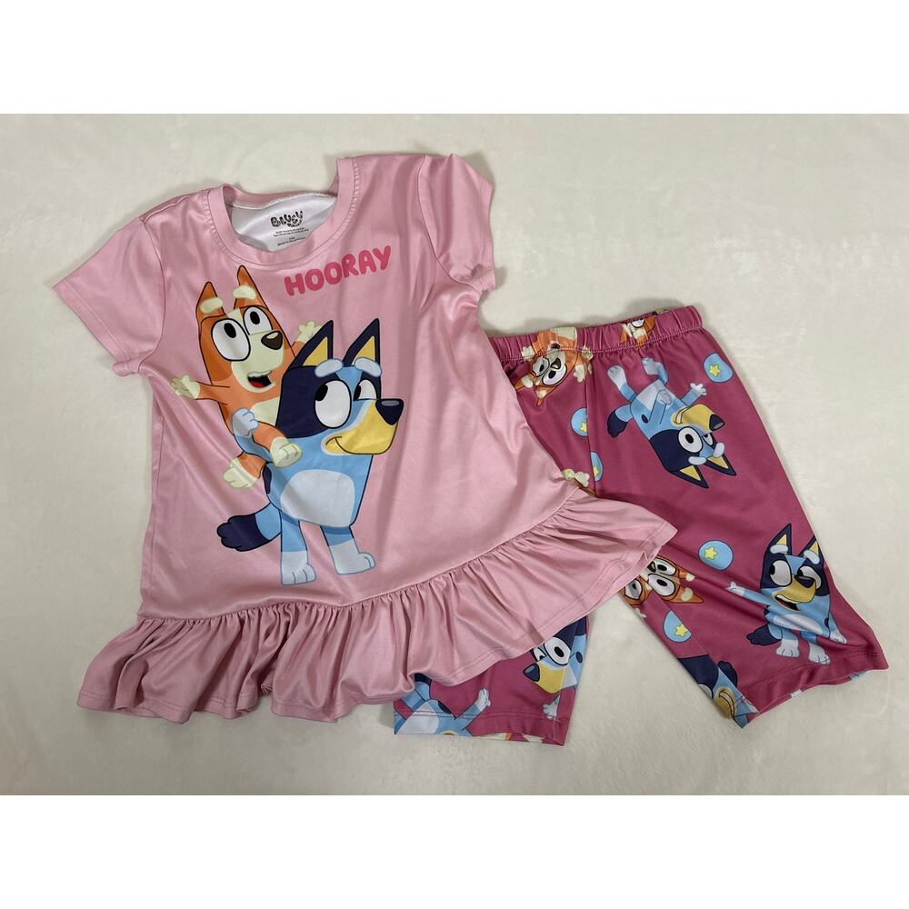 Bluey Girls 2 Piece Pajama Set Size 7/8 Pink Cartoon Sleepwear Matching PJs